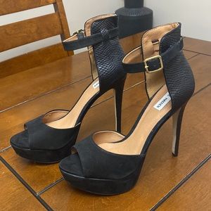 Steve Madden Sealya black suede and faux leather 6 inch heels